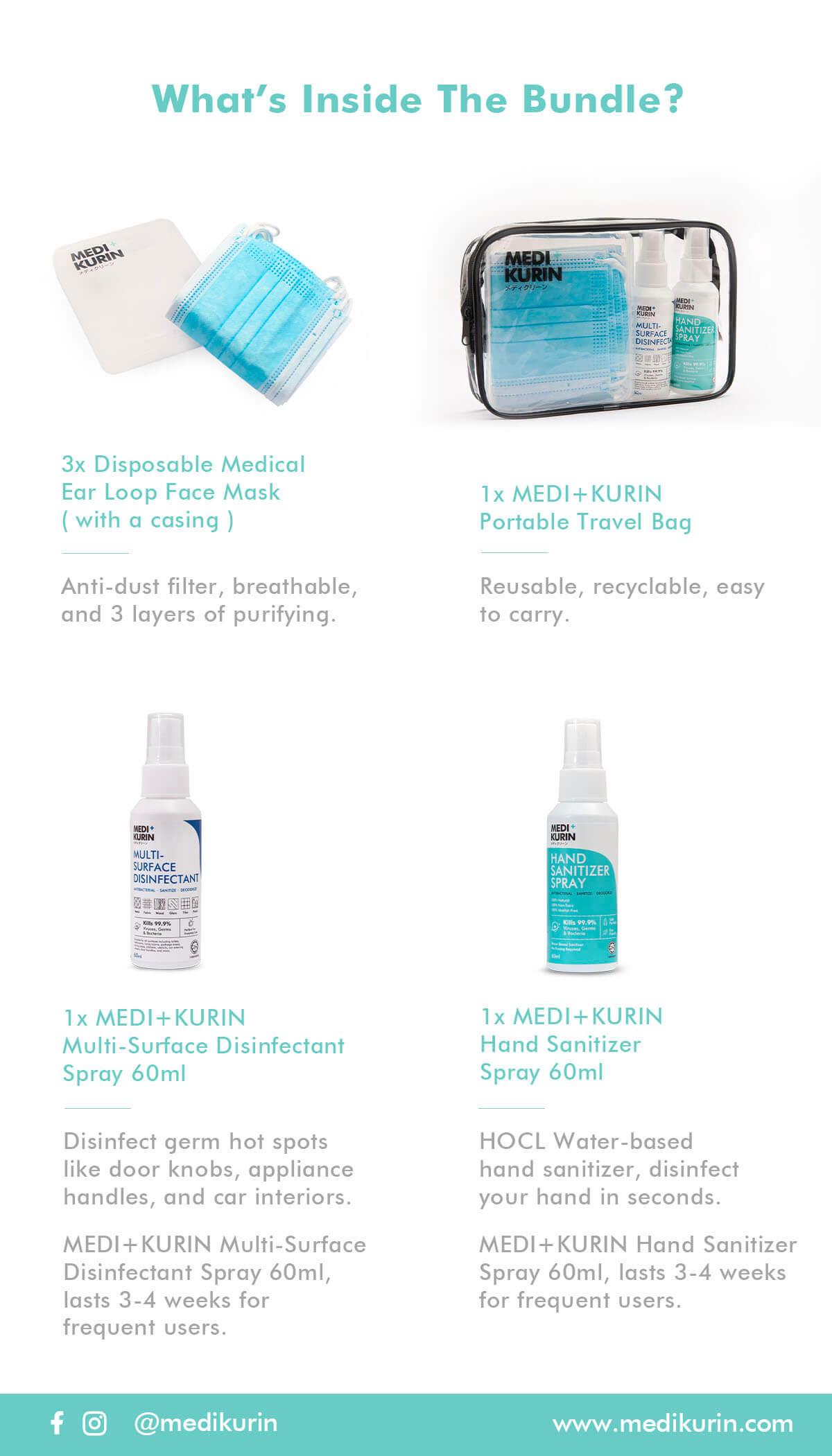 MEDI+KURIN HOCl Sanitizing Bundle Deal Is Suitable For Frequent Travellers