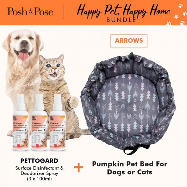 MEDI+KURIN PettoGard Surface Disinfectant and Deodorizer Spray + Pumpkin Pet Bed (Arrows) Bundle