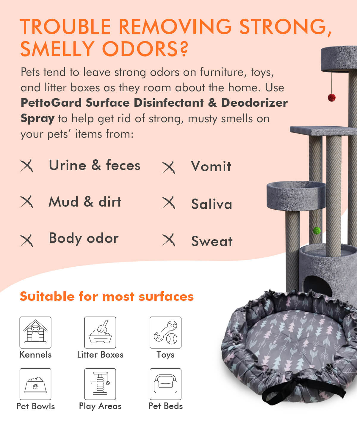 PettoGard Surface Disinfectant and Deodorizer Spray + Pumpkin Pet Bed (Arrows) Bundle